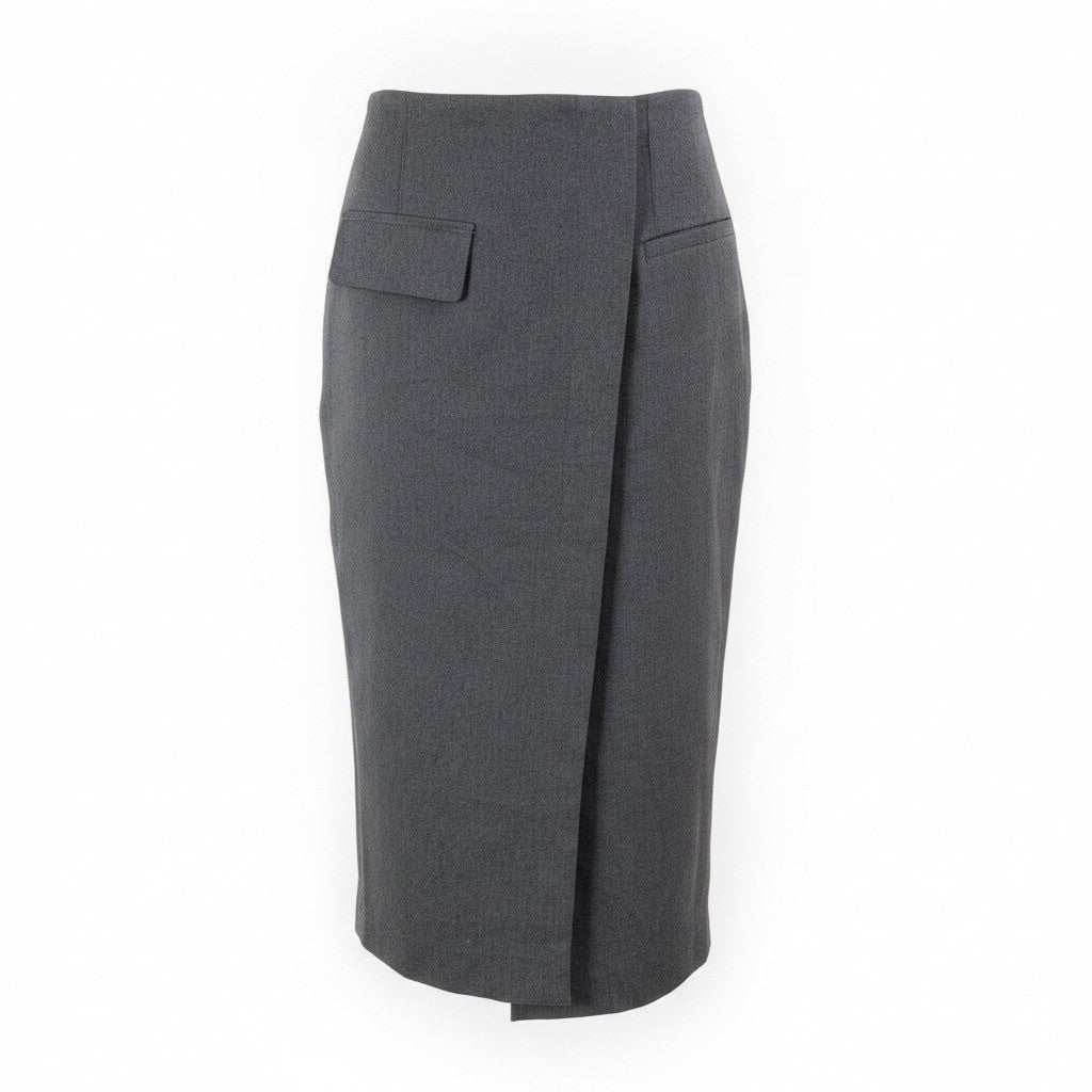 Moon River Womens Gray Polyester Wrap Midi Skirt Side Pocket Detail Size M