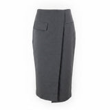 Moon River Womens Gray Polyester Wrap Midi Skirt Side Pocket Detail Size M
