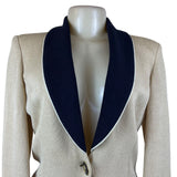 St. John Women's Beige & Black Knit Blazer Jacket Button Front Size 4