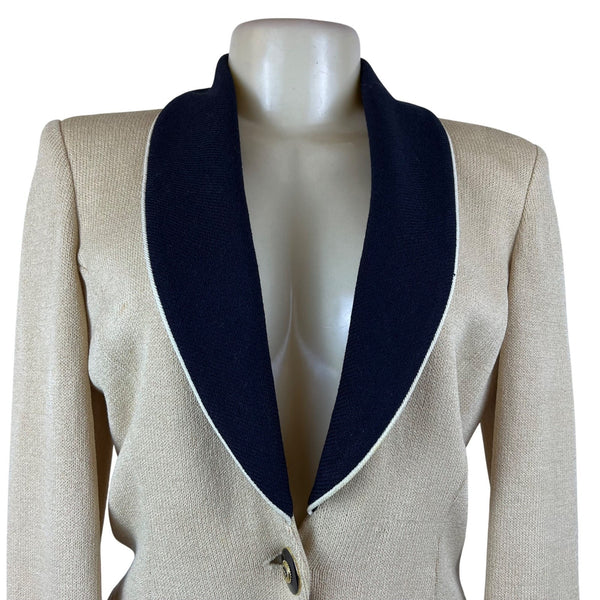 St. John Women's Beige & Black Knit Blazer Jacket Button Front Size 4