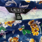 Lauren Ralph Lauren Womens Blue Floral Print Cotton Blend Top Size L