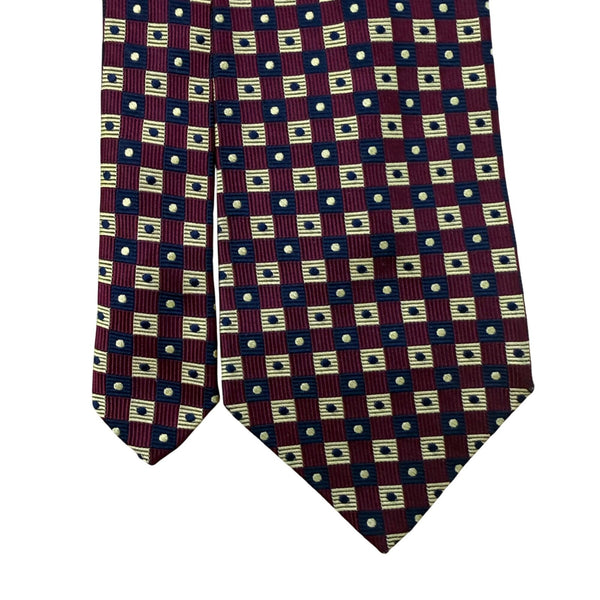 Faconnable Mens Burgundy Silk Patterned Tie Geometric Print 100% Silk