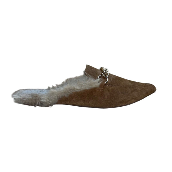 Steve Madden Women’s Brown Faux Fur Lined Chain Accent Loafer Mules Size 7.5M