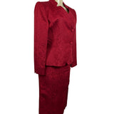 Vtg Christian Dior Women's Red Floral Skirt and Collarless Blazer Suit Sz 6