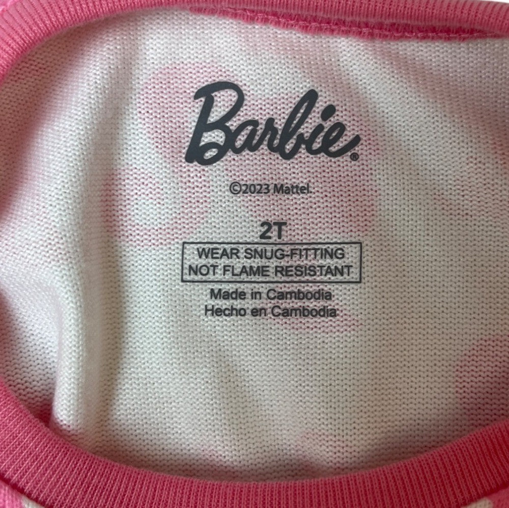 Barbie Girls Long Sleeve Pajama Set With Pink Logo & Silhouette White Sz 2T- NEW