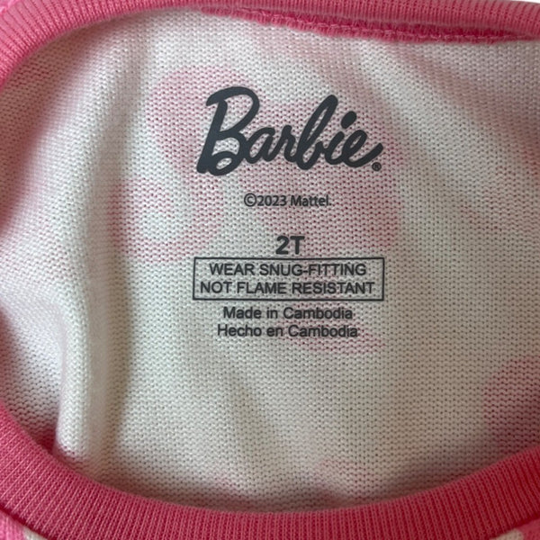 Barbie Girls Long Sleeve Pajama Set With Pink Logo & Silhouette White Sz 2T- NEW