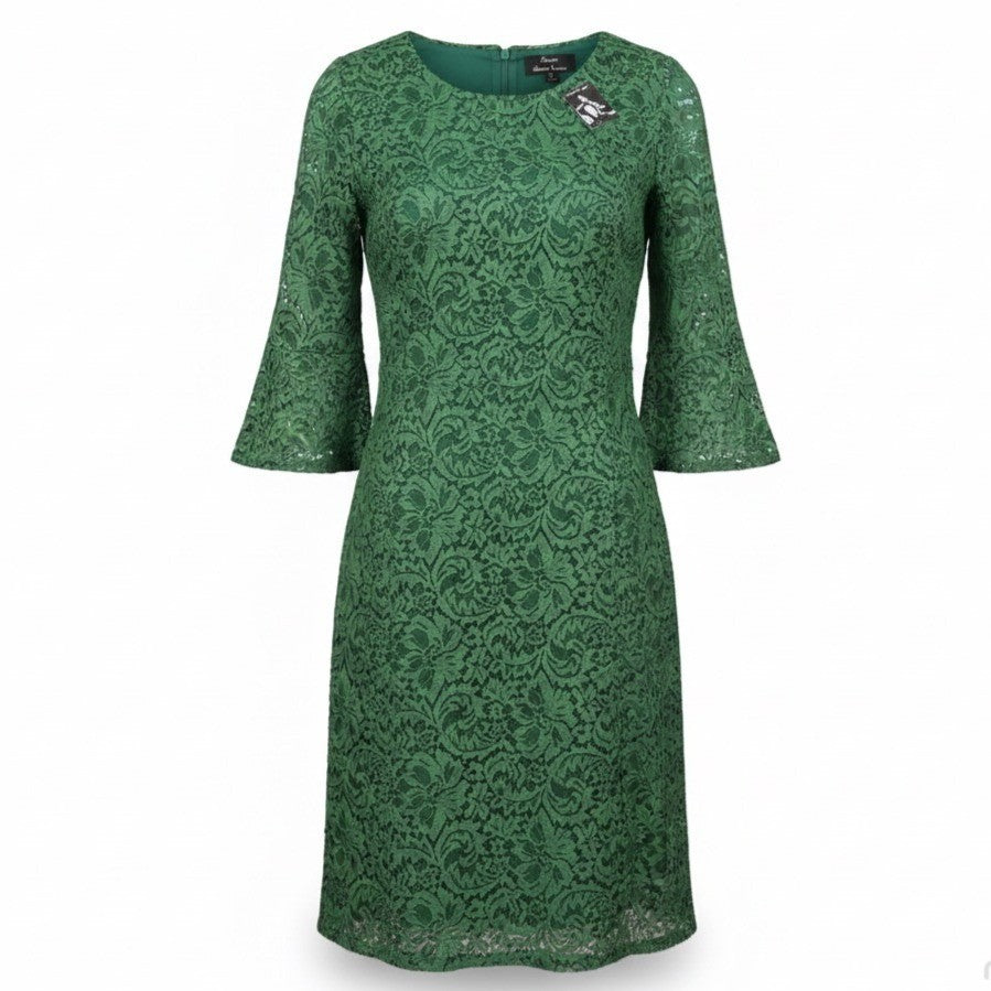 Dennis Basso Womens Green Lace Dress Half Bell Sleeves Size 16