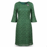 Dennis Basso Womens Green Lace Dress Half Bell Sleeves Size 16