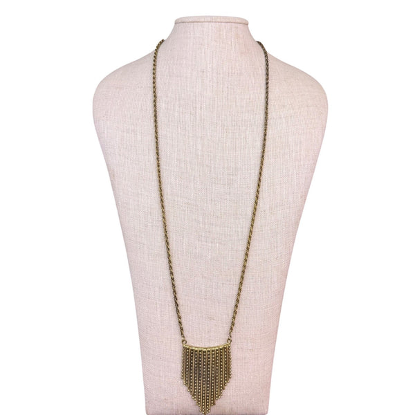 Gold Tone Women’s Beaded Fringe Statement Necklace With Mesh Bib