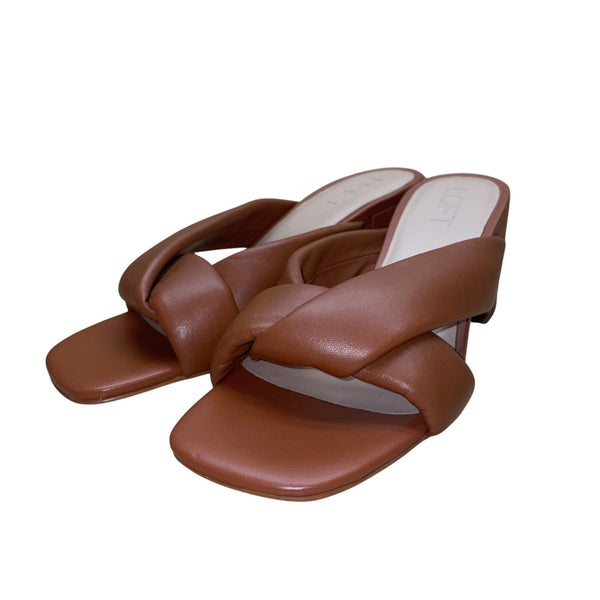 Loft Women’s Brown Leather Puffed Twist Strap Block Heeled Sandals Size 7M