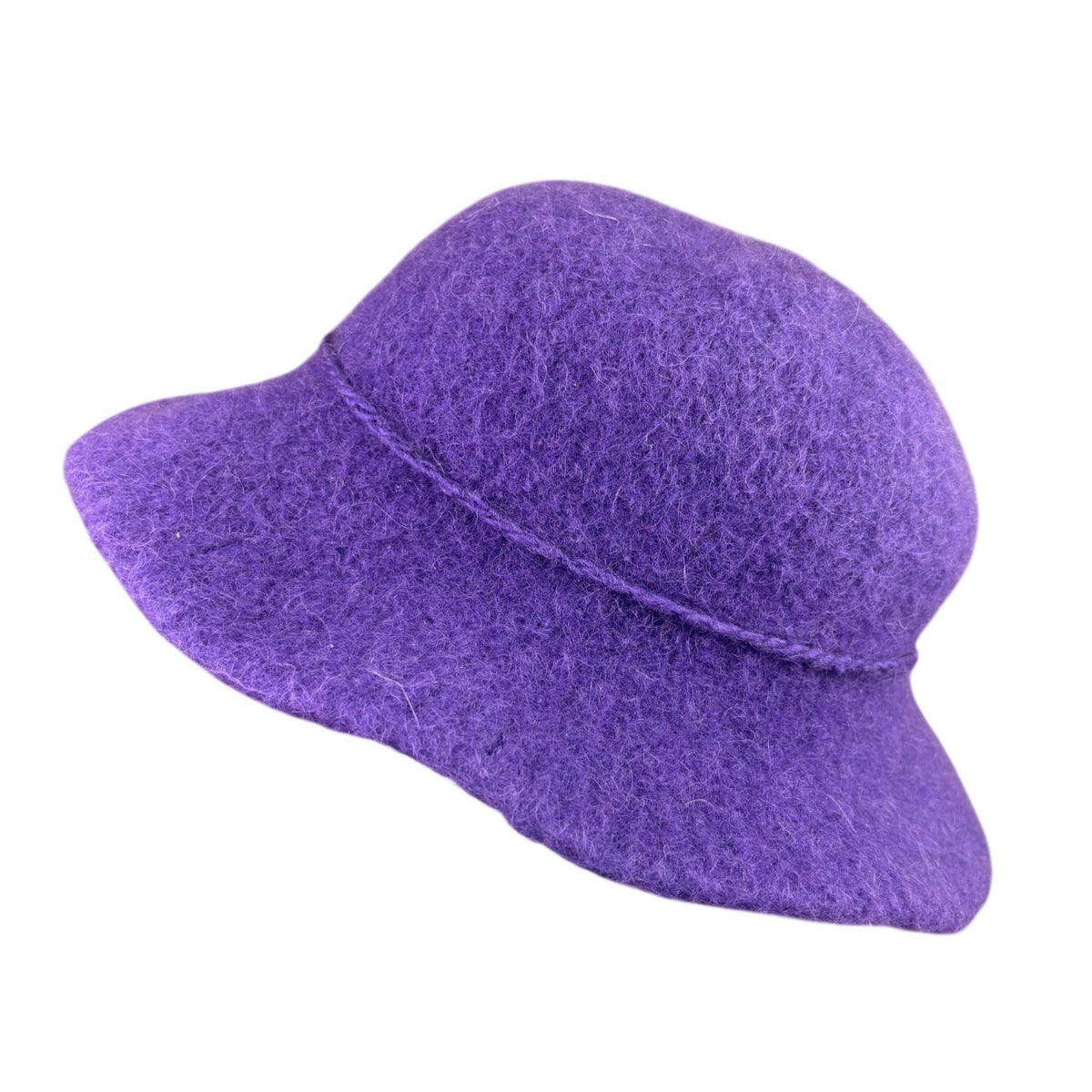 Wool Purple Womens Felted Handmade Hat With Flower Detail Elegant Soft Wide Brim