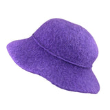Wool Purple Womens Felted Handmade Hat With Flower Detail Elegant Soft Wide Brim