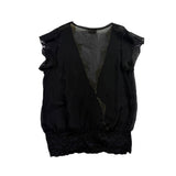 Luly K Womens Black Sheer Embroidered Blouse With Lace Trim Elegant Size OS 
