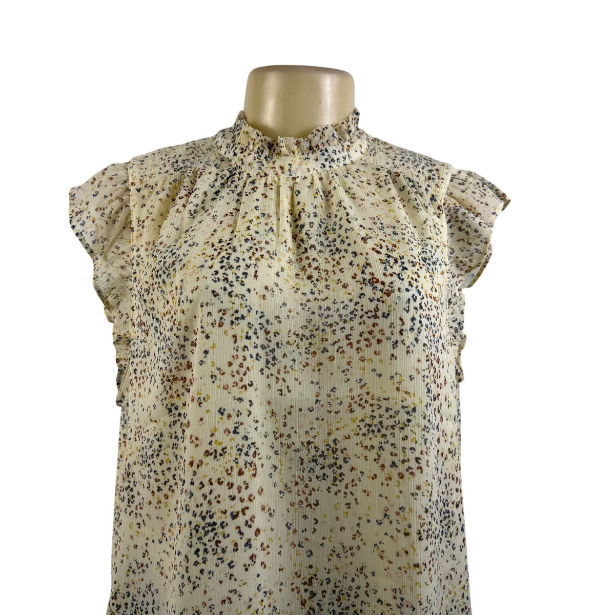 Loft Women’s Ivory Multicolor Polyester Ruffle Sleeveless Blouse Size L - New