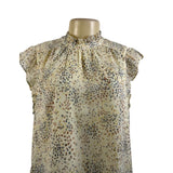 Loft Women’s Ivory Multicolor Polyester Ruffle Sleeveless Blouse Size L - New