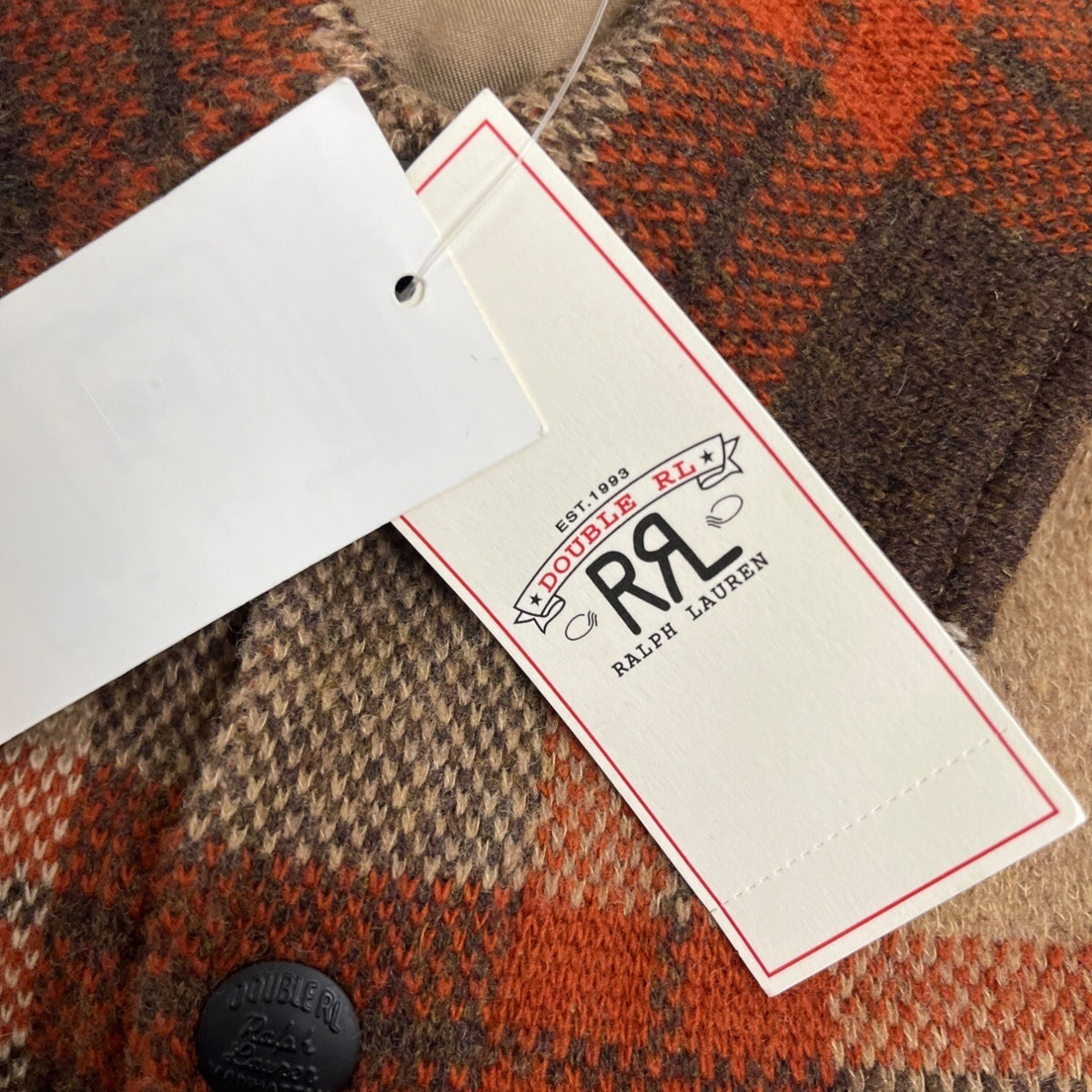 RRL Ralph Lauren Plaid Wool-Blend Shirt Jacket Beige & Rust Mens Size L - New