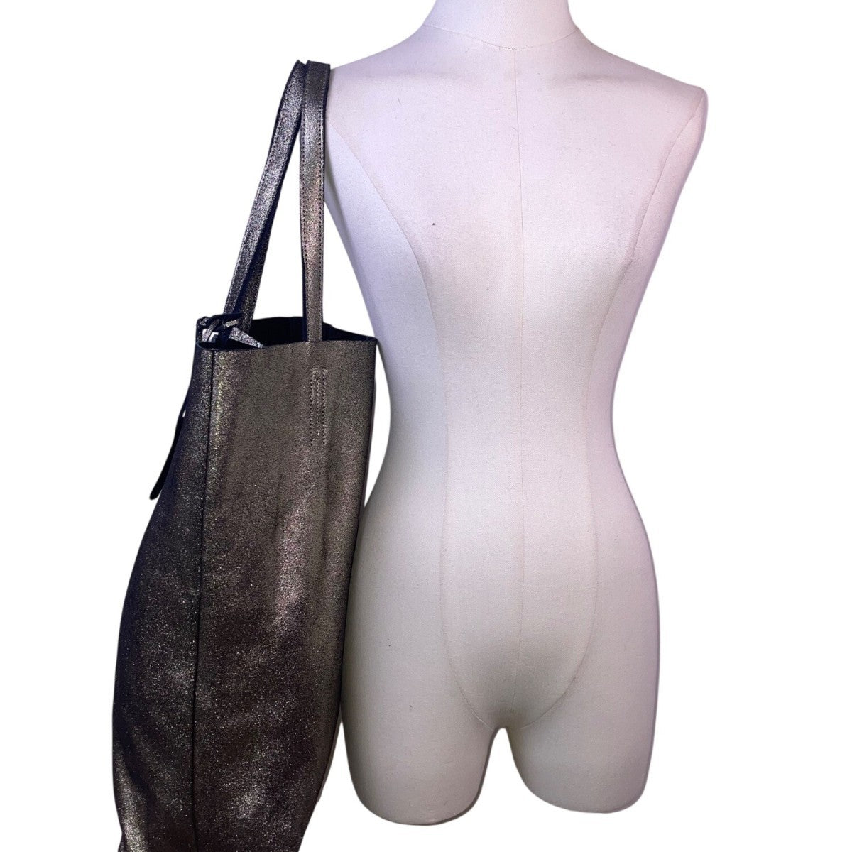 Merona Women’s Metallic Genuine Leather Double Handles Gold Tag Detail Tote Bag