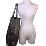 Merona Women’s Metallic Genuine Leather Double Handles Gold Tag Detail Tote Bag