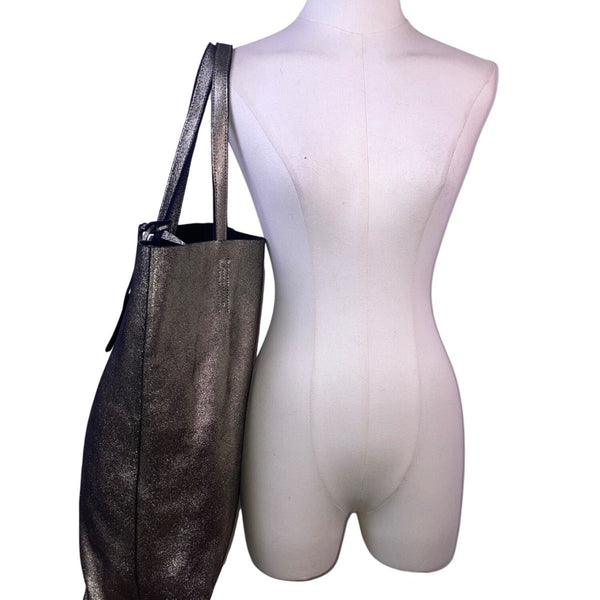 Merona Women’s Metallic Genuine Leather Double Handles Gold Tag Detail Tote Bag