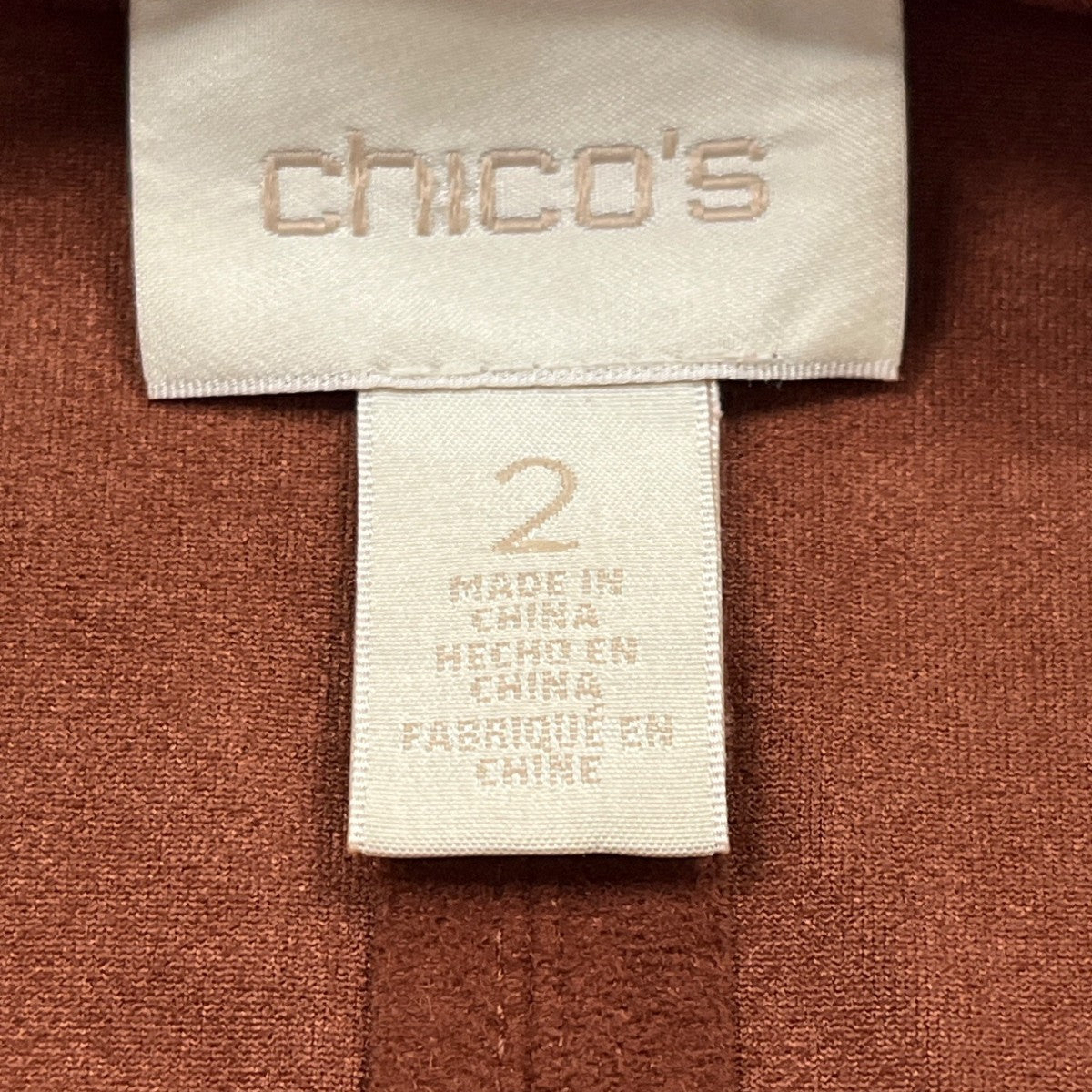 Chico’s Womens Brown Open Front Jacket 3/4 Sleeve Lightweight Elegant Size 2