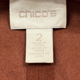 Chico’s Womens Brown Open Front Jacket 3/4 Sleeve Lightweight Elegant Size 2