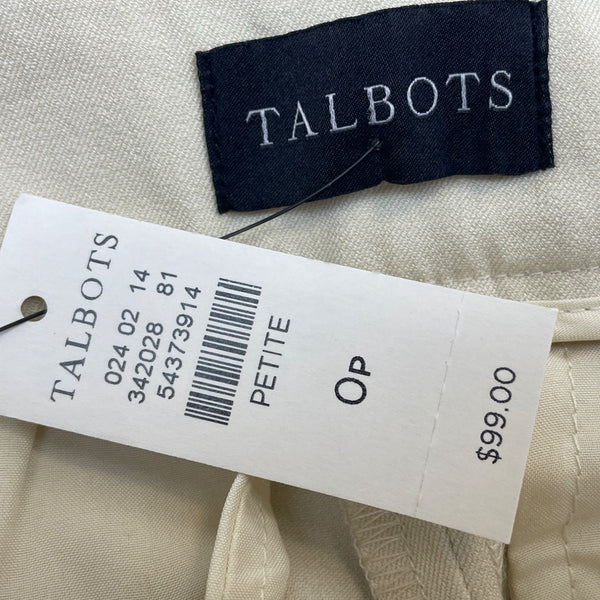 Talbots Womens Beige Cotton Blend Chatham Ankle Pants Size 0 Petite - New