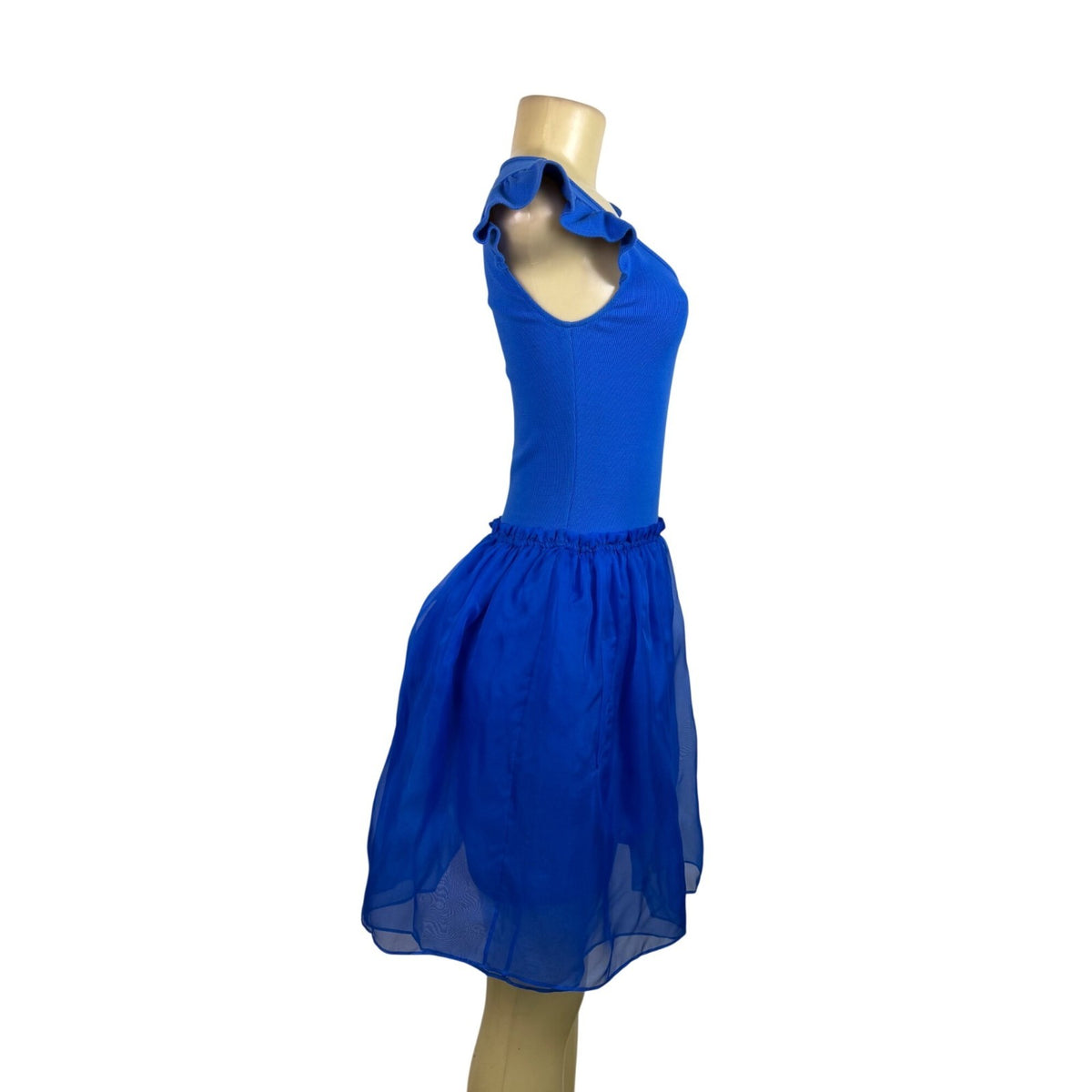 Betsey Johnson Womens Blue Cotton & Silk Dress Ruffled Sleeves Made In USA Sz S