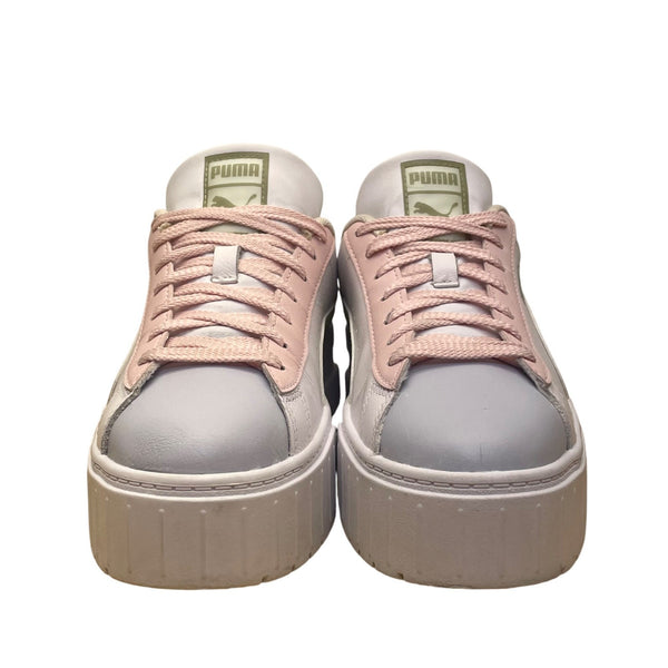 Puma Women’s White Green Pink Leather Lace-Up Casual Platform Sneakers Size 8.5