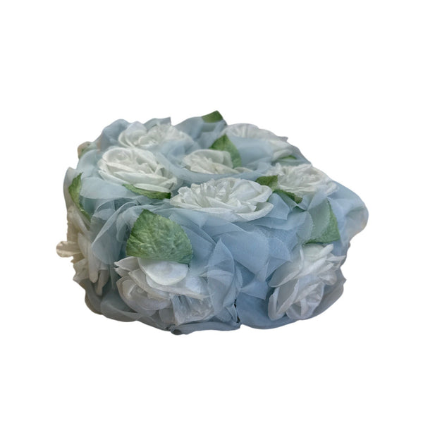 Vintage Blue & White Floral Hat With Mesh
