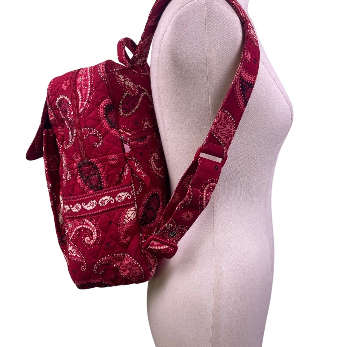 Vera Bradley Women’s Red Cotton Quilted Paisley Print Adjustable Straps Backpack