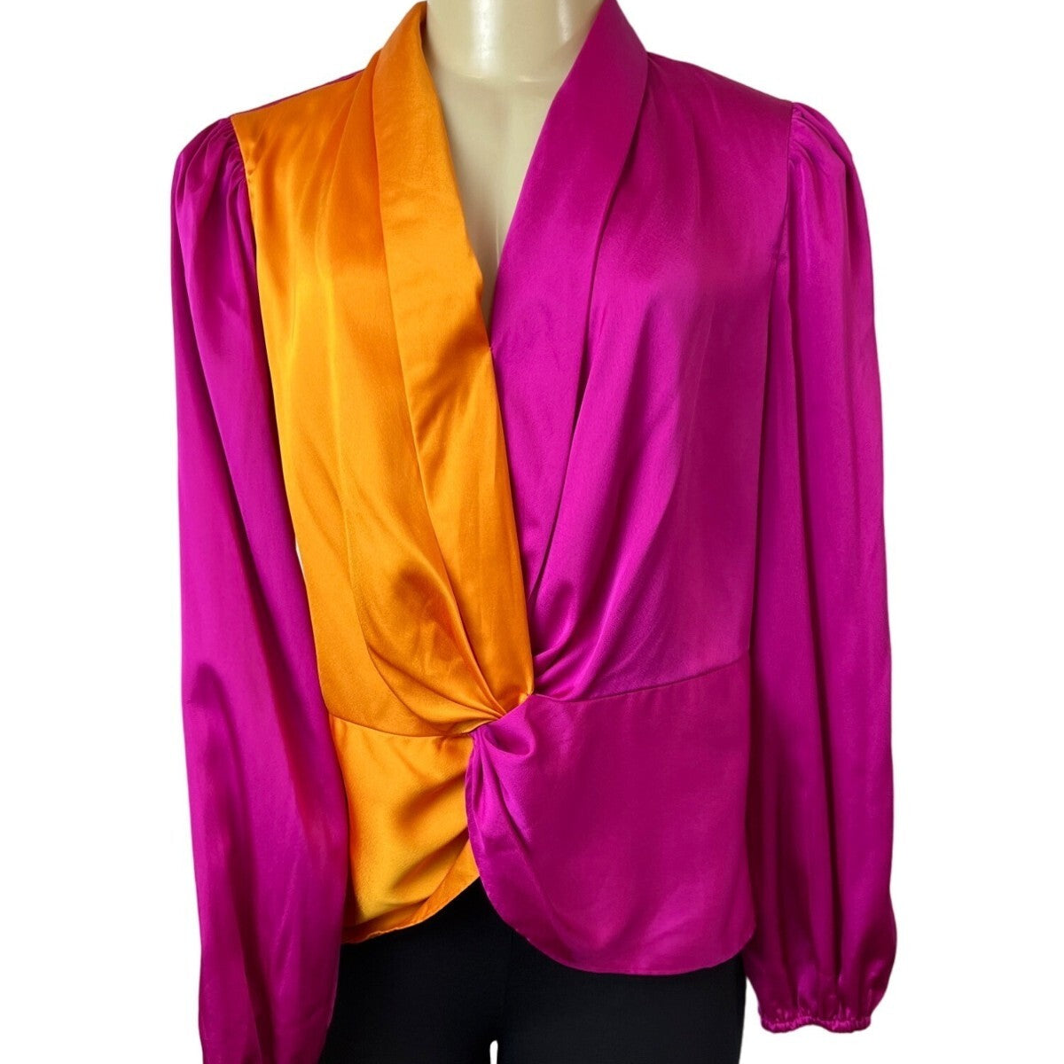 International Concepts Women's Magenta and Orange Long Sleeve Blouse Sz M