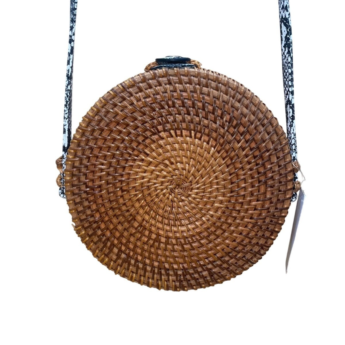 Romeo Roma Women’s Brown Rattan Woven Python Strap Detail Round Crossbody Bag