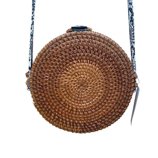 Romeo Roma Women’s Brown Rattan Woven Python Strap Detail Round Crossbody Bag