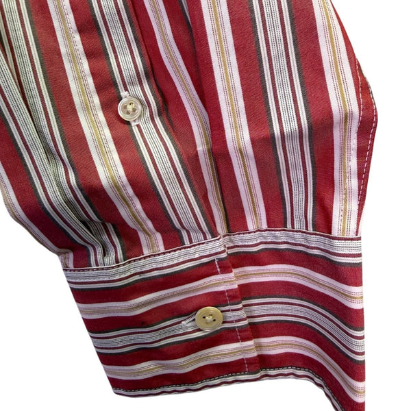 Faconnable Mens Red & White Cotton Striped Long Sleeve Button-Up Shirt Size XL