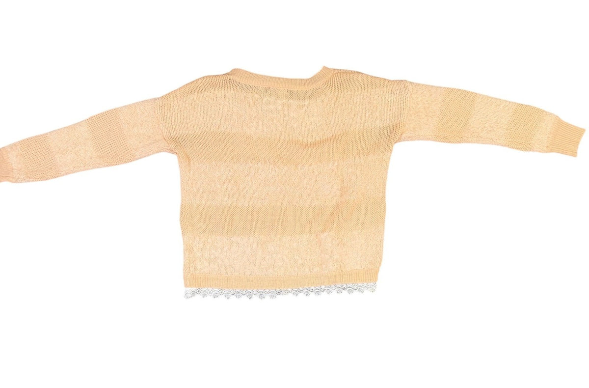 GB Women Beige Lace Trim Pullover Sweater Lightweight Size M