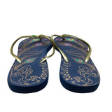 Havaianas Women’s Navy & Gold Peafowl Feather Print Slim Flip Flops Size 9US