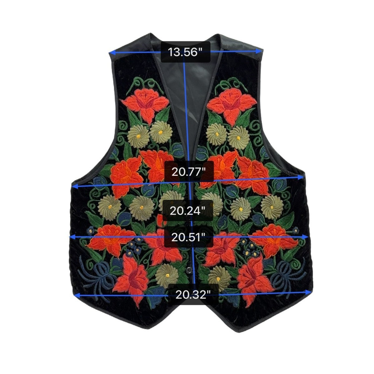 Handmade Womens Black Floral Embroidered Vest Bright Multicolor Design Sz L