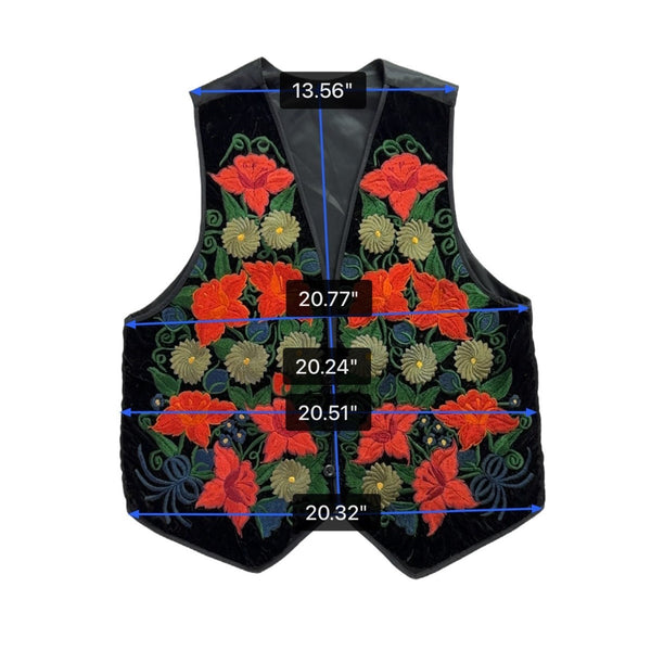 Handmade Womens Black Floral Embroidered Vest Bright Multicolor Design Sz L