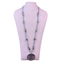 Silver Tone Womens Mandala Pendant Necklace With Knotted Cord & Beaded Detailing