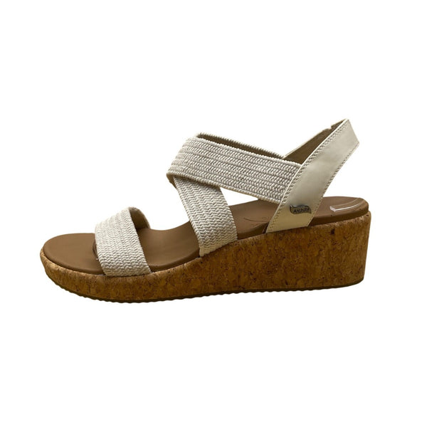 Skechers Women’s White Arch Fit Comfort Cork Sole Slip-On Wedge Sandals Size 9US