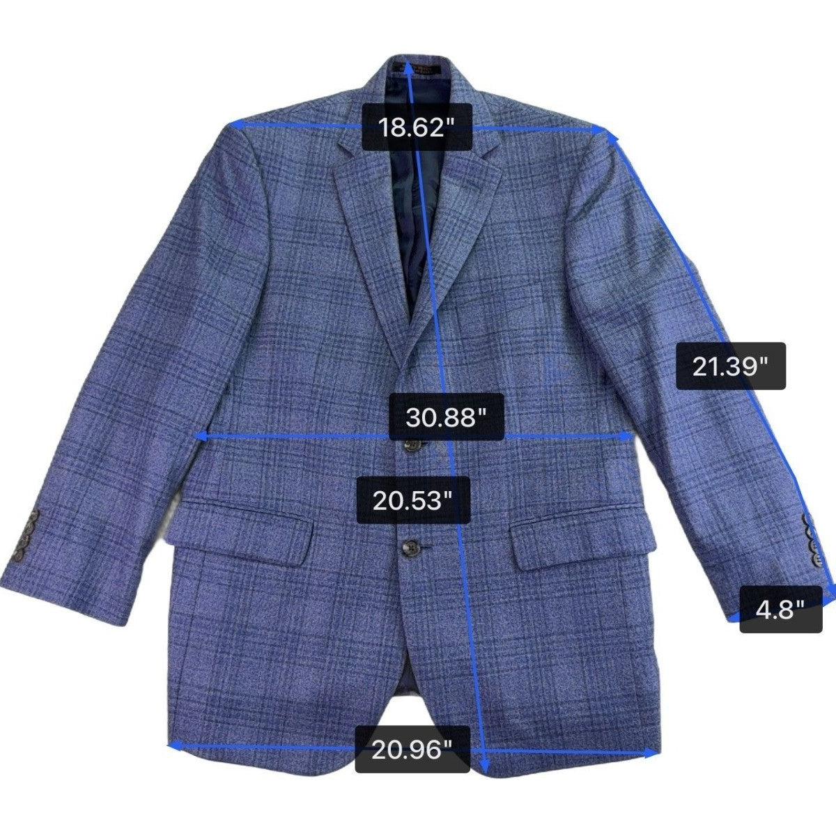 Jos. A. Bank Mens Blue Wool Plaid Suit Jacket Reserve Collection Size 43R