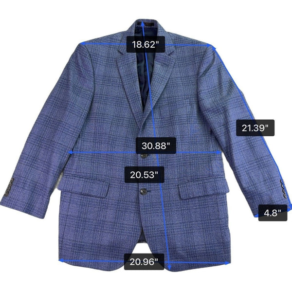 Jos. A. Bank Mens Blue Wool Plaid Suit Jacket Reserve Collection Size 43R