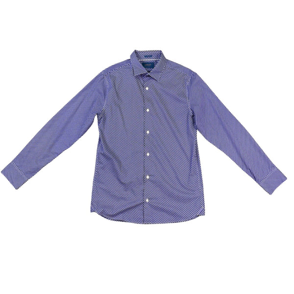 Fairlane Mens Blue Stretch Slim-Fit Patterned Button-Up Shirt Size M