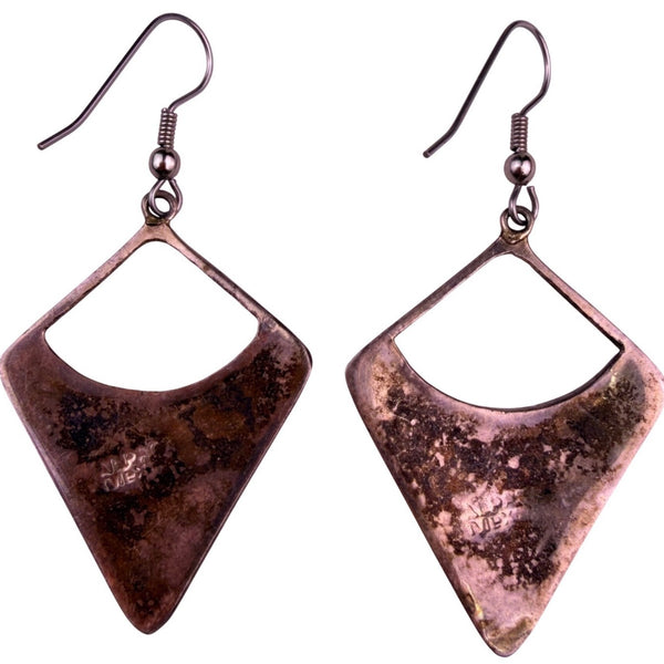 Vintage Alpaca Womens Red Floral Inlaid Dangle Earrings Mother Of Pearl