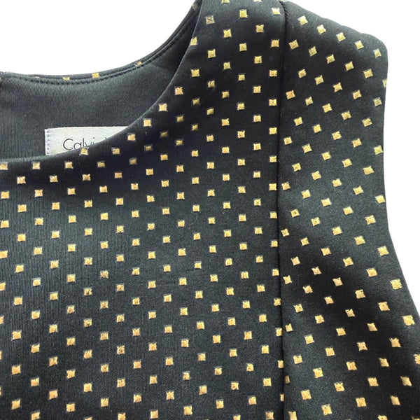 Calvin Klein Womens Black & Gold Polka Dot Sheath Dress Size 12