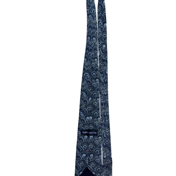 Henry Grethel Mens Blue 100% Italian Silk Tie Fan Feather Pattern
