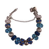 Sterling Silver Womens Blue Beaded Charm Bracelet  Glass & Crystal Elegant Desig