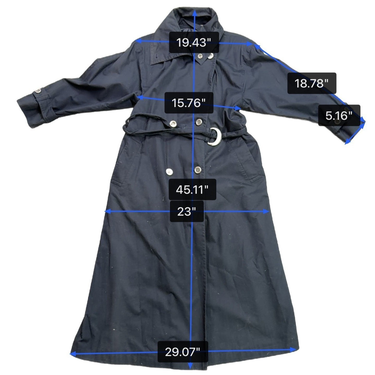 Sanyo Women Navy Blue Double-Breasted Trench Coat Belted With Buttoned Cuffs