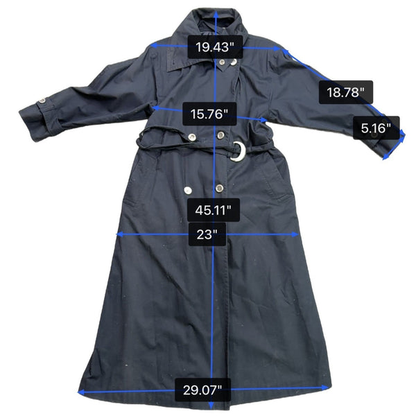 Sanyo Women Navy Blue Double-Breasted Trench Coat Belted With Buttoned Cuffs