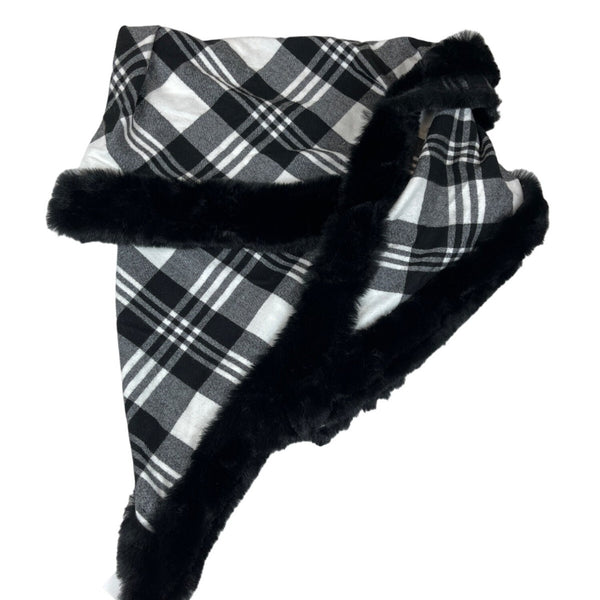 Women One SIze Faux Fur Jessica McClintock Black and White Plaid Shawl - New